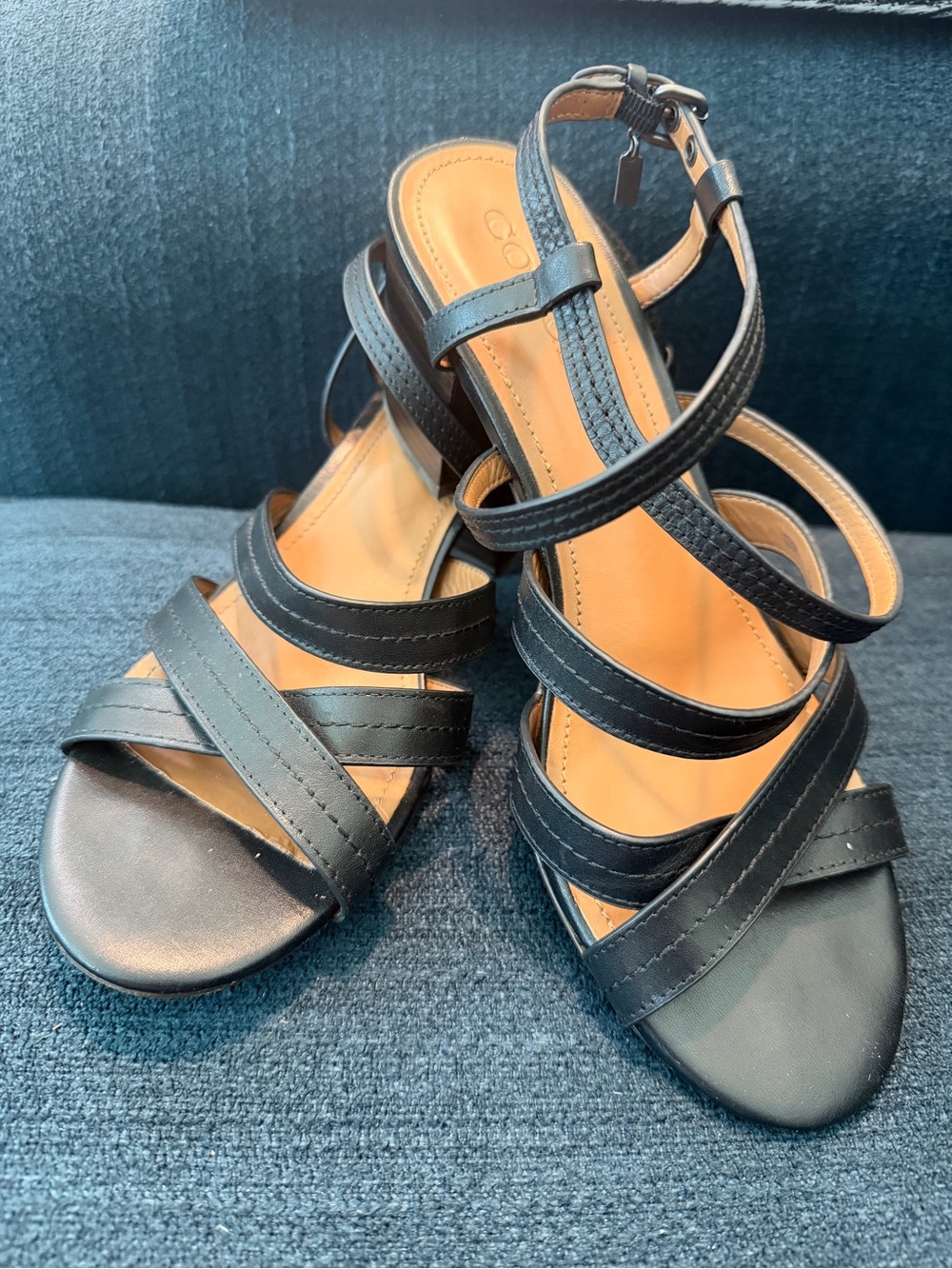 Black coach strapped block heel Terri sandals